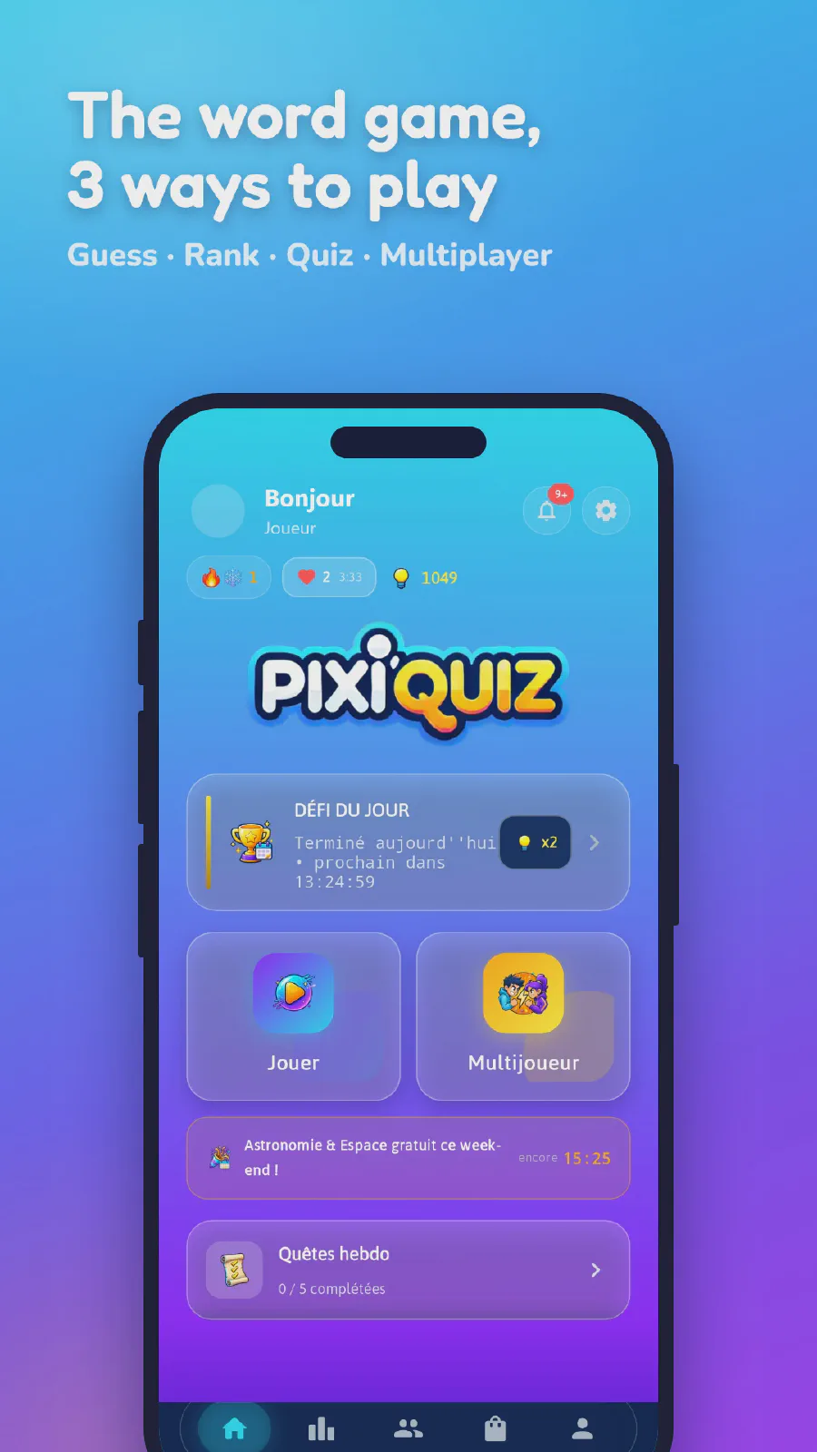 Pixi Quiz home screen