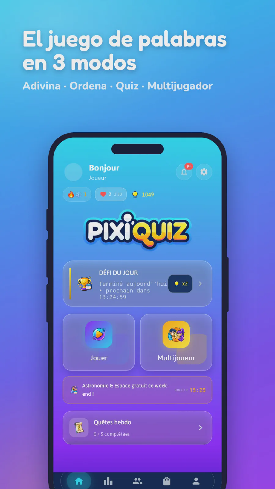 Pantalla de inicio de Pixi Quiz