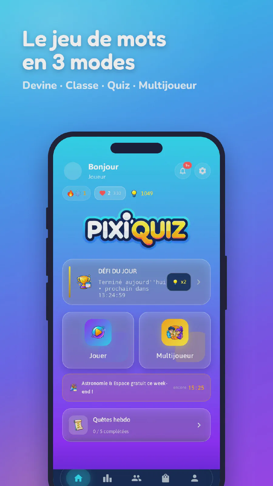 Ecran d'accueil de Pixi Quiz